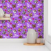 100% Kiss a bull - cute pit bull dog fabric - lips - love valentines - red and purple - LAD19