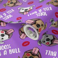 100% Kiss a bull - cute pit bull dog fabric - lips - love valentines - red and purple - LAD19