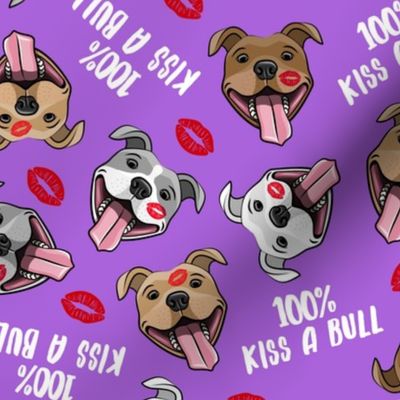 100% Kiss a bull - cute pit bull dog fabric - lips - love valentines - red and purple - LAD19