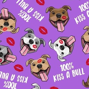 100% Kiss a bull - cute pit bull dog fabric - lips - love valentines - red and purple - LAD19