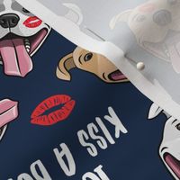 100% Kiss a bull - cute pit bull dog fabric - lips - love valentines - red and blue - LAD19
