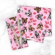 100% Kiss a bull - cute pit bull dog fabric - lips - love valentines - red on pink - LAD19