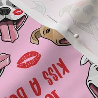 100% Kiss a bull - cute pit bull dog fabric - lips - love valentines - red on pink - LAD19