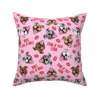 100% Kiss a bull - cute pit bull dog fabric - lips - love valentines - red on pink - LAD19