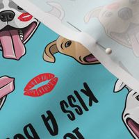 100% Kiss a bull - cute pit bull dog fabric - lips - love valentines - red and blue - LAD19