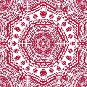 Downward Striation Medallions /Raspberry Red and White -English Cottage Dancing kaleidoscope 