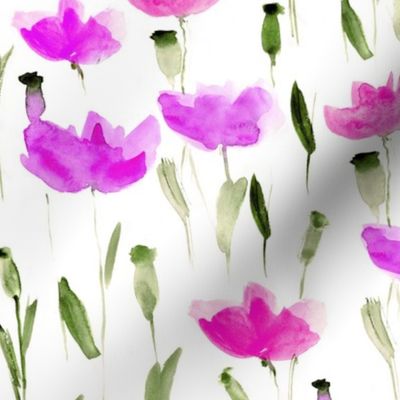 Watercolor lilac poppies • painted flowers