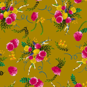 Chintz Floral on Dark Mustard