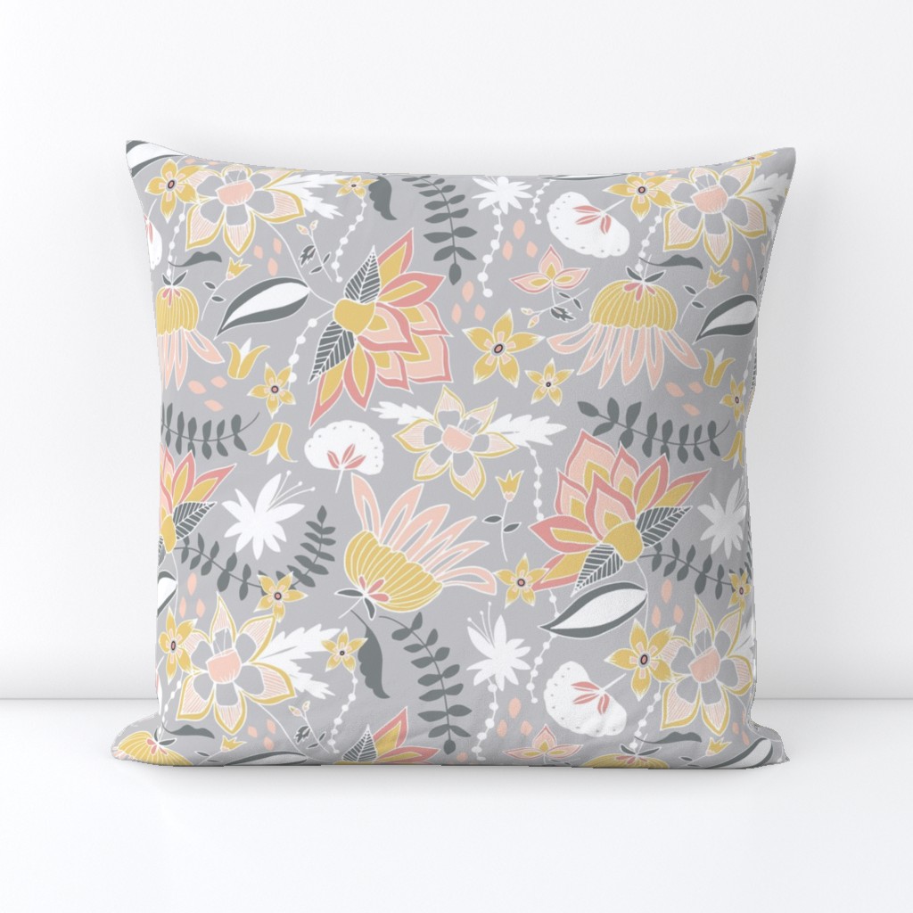 Days Gone By Gray & Pink & Yellow Floral