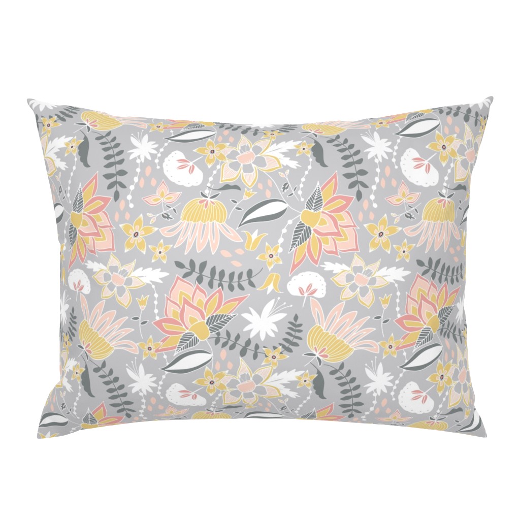 Days Gone By Gray & Pink & Yellow Floral