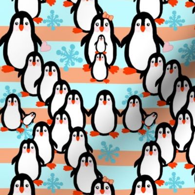 Baby Penguin "We are a Large Family" / Orange Sorbet Penguin Stripe     