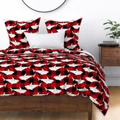 Sharks in white on red buffalo plaid- large scale