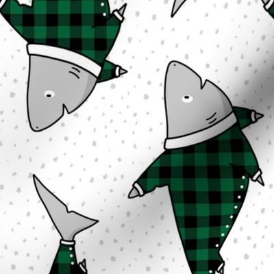 Sharks in Buffalo Plaid pyjamas, Green Rotated