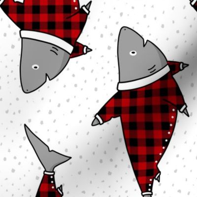 Sharks in Buffalo Plaid pyjamas, Red Rotated
