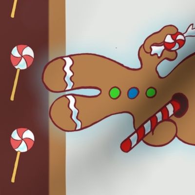 Easy Border! Gingerbread Peppermint Stripe Border-- Gingerbread Man  and Peppermint Stick -- 58.61in x 30.00in repeat -- 150dpi (Full Scale)