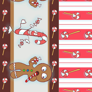Easy Border! Gingerbread Peppermint Stripe Border-- Gingerbread Man  and Peppermint Stick -- 58.61in x 30.00in repeat -- 150dpi (Full Scale)