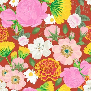 Garden Chintz in Rust Poppy