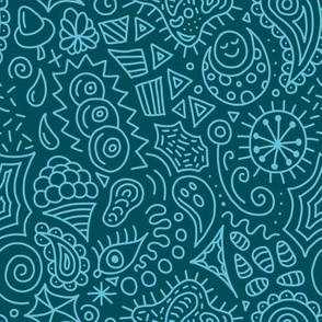 Random Doodles Teal Blue