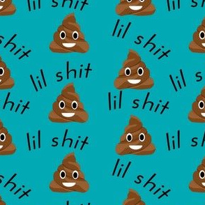 lil sh*t fabric - lil shit fabric, poop fabric, poo emoji fabric - turquoise