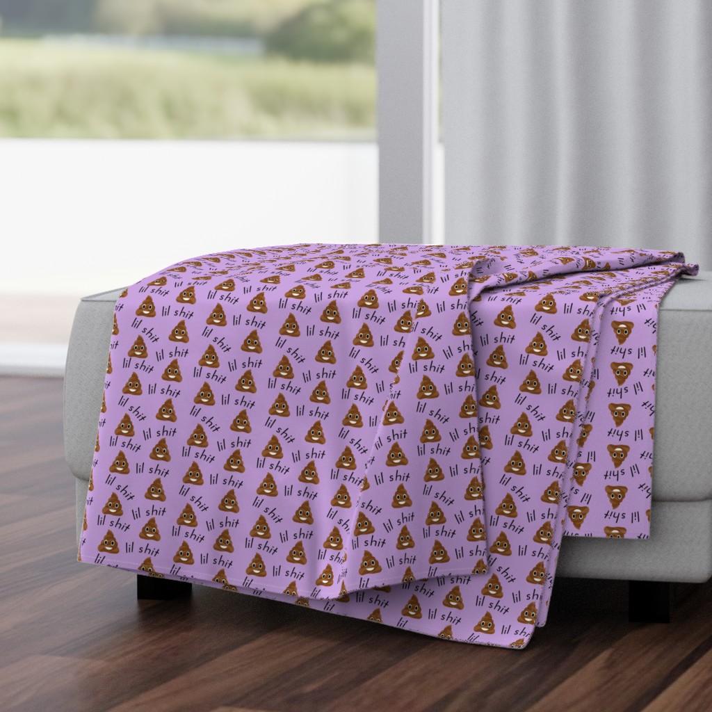 lil sh*t fabric - lil shit fabric, poop fabric, poo emoji fabric - lavender