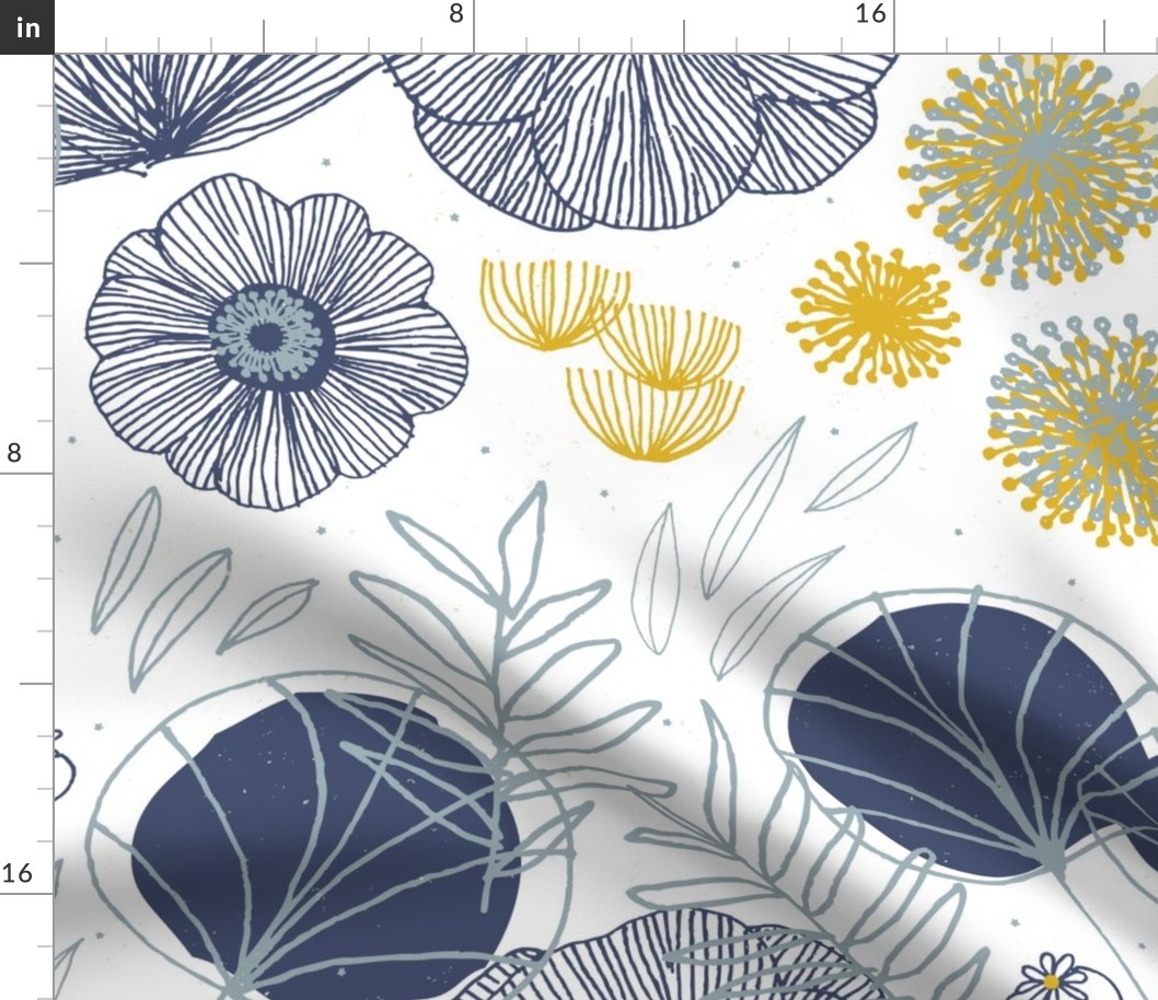 CUSTOM Fabric - Spring Floral White Navy F by Friztin