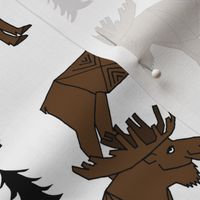 Moose Forest fabric - Dark Brown and white by Andrea Lauren 