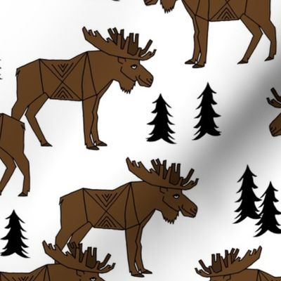 Moose Forest fabric - Dark Brown and white by Andrea Lauren 