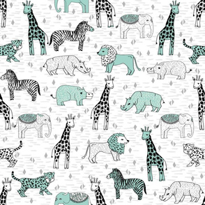 safari nursery fabric - safari nursery wallpaper, baby wallpaper, baby boy wallpaper, baby boy fabric, safari animals -mint and grey