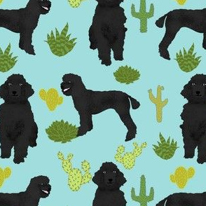 black poodle cactus fabric - cactus fabric, black poodle fabric, dog fabric, dog cactus - mint
