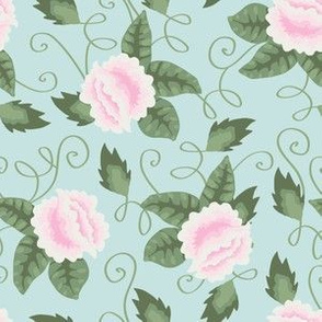 Woodblock Rose Floral in Ice Blue