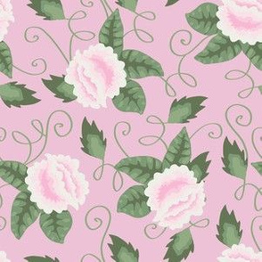 Woodblock Rose Floral in Peony Pink