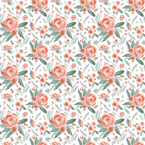 Floral Bliss | Peach Watercolor Flowers on White | Renee Davis