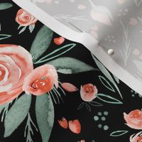 Floral Bliss Peach | Watercolor Roses Black | Renee Davis