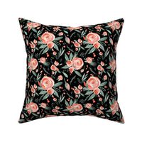 Floral Bliss Peach | Watercolor Roses Black | Renee Davis