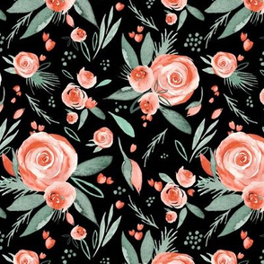Floral Bliss Peach | Watercolor Roses Black | Renee Davis
