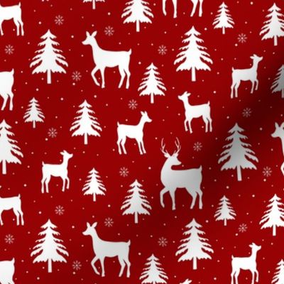 Deer Forest | White Herd on Christmas Red | Renee Davis