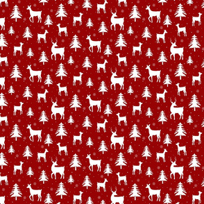 Deer Forest | White Herd on Christmas Red | Renee Davis