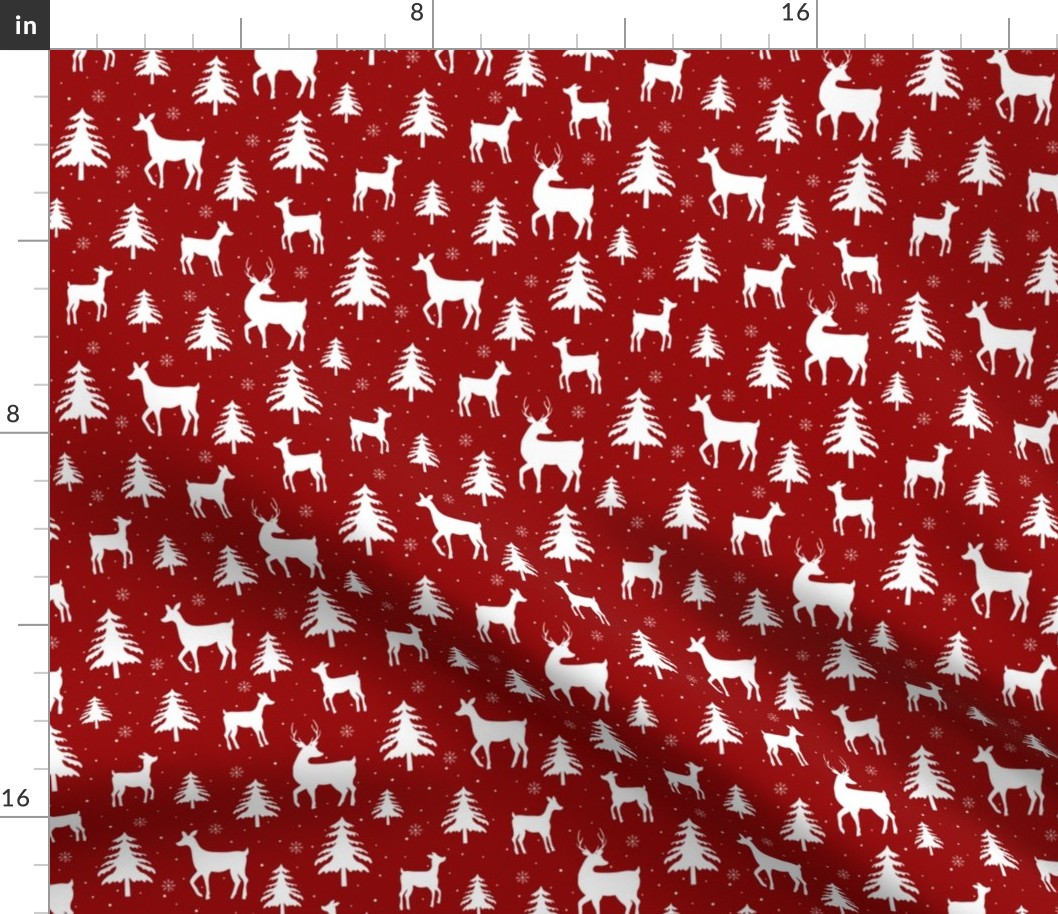 Deer Forest | White Herd on Christmas Red | Renee Davis