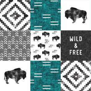 Buffalo Wholecloth - Wild and Free - Black, Grey, dark teal- boho style  - C19BS
