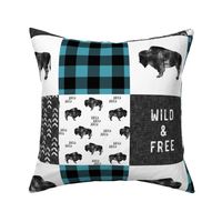 Buffalo Wholecloth - Wild and Free - Black, Grey, teal-  plaid - C19BS