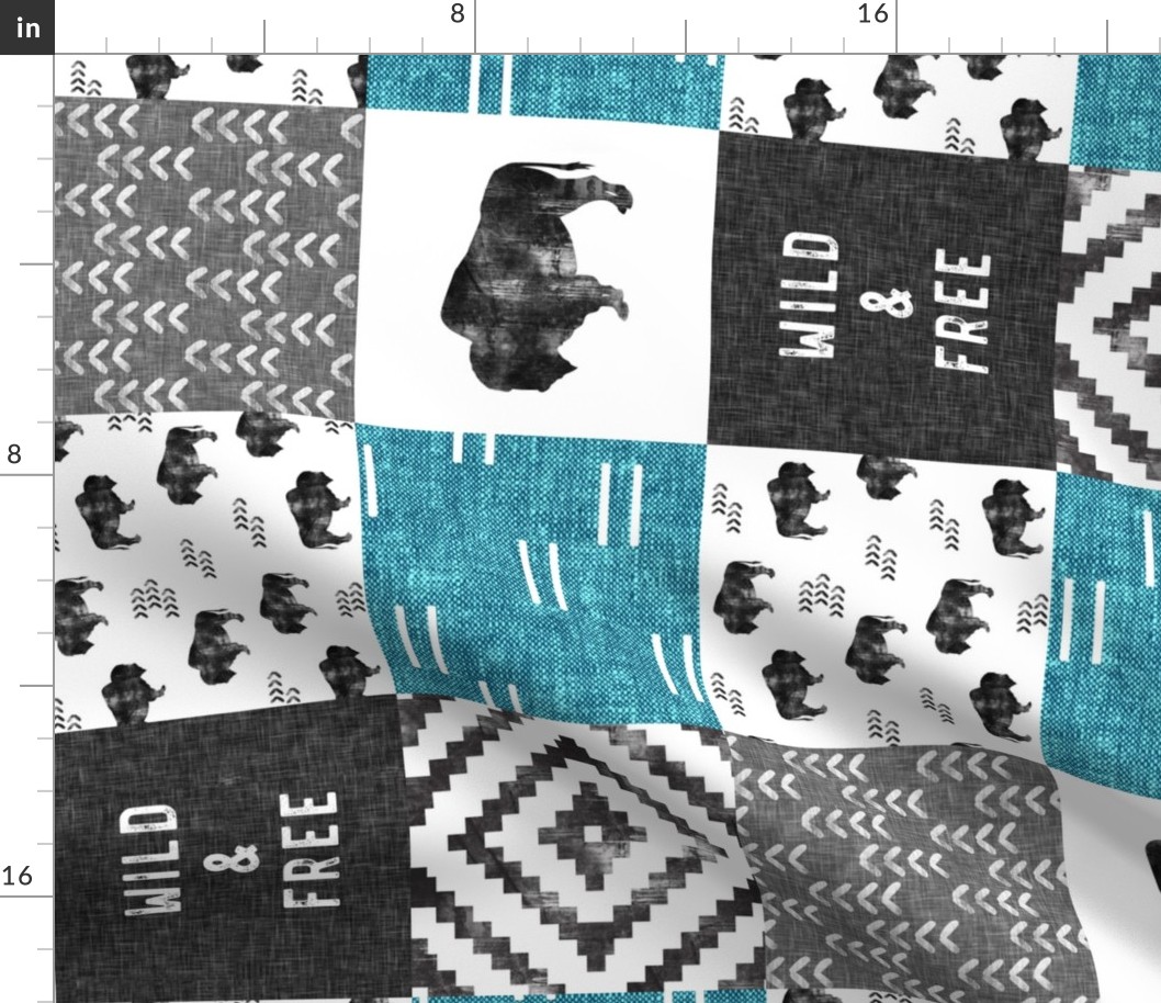 Buffalo Wholecloth - Wild and Free - Black, Grey, teal- boho style (90) - C19BS