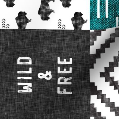 Buffalo Wholecloth - Wild and Free - Black, Grey, dark  teal- boho style (90)  - C19BS