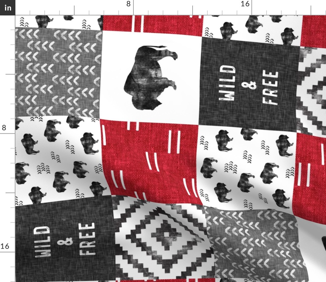 Buffalo Wholecloth - Wild and Free - Black, Grey, Red - boho style (90) - C19BS