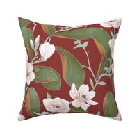 Chinoiserie Magnolias on Burnt Ruby