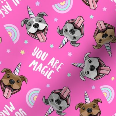 Unicorn Pit Bulls - cute pit bull unicorns -  you are magic - hot pink - LAD19