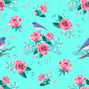 Chintz flowers and birds mint