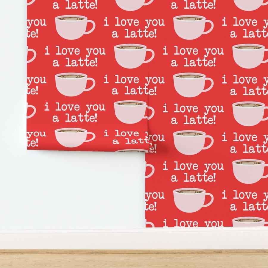 I love you latte - pink on red -  heart latte coffee  cup - valentines - LAD19