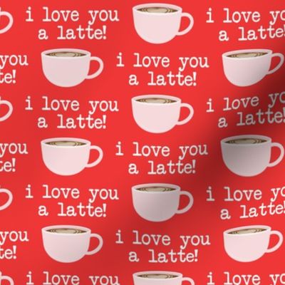I love you latte - pink on red -  heart latte coffee  cup - valentines - LAD19