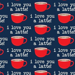 I love you latte - red on blue -  heart latte coffee  cup - valentines - LAD19