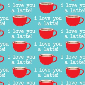I love you latte - red on light blue -  heart latte coffee  cup - valentines - LAD19
